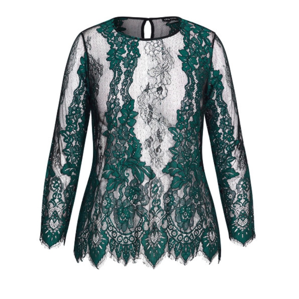 CITY CHIC Royal Lace Top emerald - Picture 6 of 12